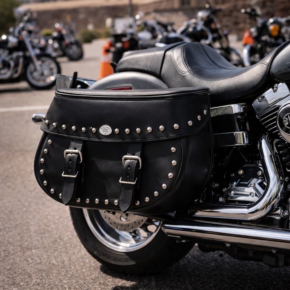 Boss Bags Studded Molded Leather Motorcycle Saddlebag | Harley Davidson Touring